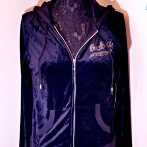 <3 BCBGMAXAZRIA HOODIE SWEATSHIRT HOODED VELVET BL